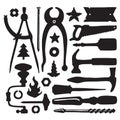 Sketched vector carpenter tools and symbols set Royalty Free Stock Photo