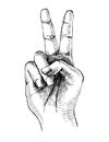 Sketched victory hand gesture