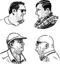 Sketches of faces various casual mature men