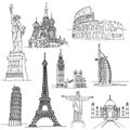 Sketches of Famous Places. Royalty Free Stock Photo