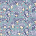 Sketches of girls with different hairstyles. Seamless pattern