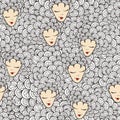 Sketches of girls with different hairstyles. Seamless pattern