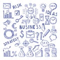 Sketches illustrations at business theme. Creative doodle vector icon set