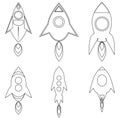 Sketches launching six beautiful rockets into space