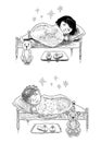 Sketches of little kids sleeping in their beds