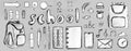 Sketches of stationery and school items in doodle style. Gray grunge texture Royalty Free Stock Photo