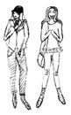 Sketches of two women dressed Royalty Free Stock Photo