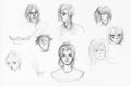 Sketches of various heads of girls and boys