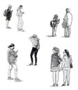 Sketches of various modern city women from crowd citizens standing outdoors Royalty Free Stock Photo