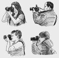 Sketches of various photographers shooting on camera
