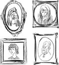Sketches of various portraits people in picture frames Royalty Free Stock Photo