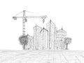 Sketching of building construction Royalty Free Stock Photo