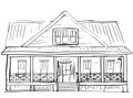 Sketching engraving handmade style illustration of a log cabin farm house Royalty Free Stock Photo