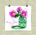 Sketching illustration in vector format. Poster with beautiful flowers. Hand drawn illustration.