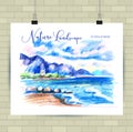 Sketching illustration in vector format. Poster with beautiful seascape . Hand drawn illustration.