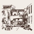 Sketching of street in hotel complex Slovenska Plaza in Budva Ri Royalty Free Stock Photo