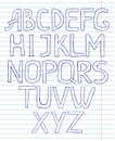 Sketchy alphabet on copybook background. Royalty Free Stock Photo