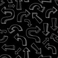 Sketchy black and white arrows and pointers seamless pattern, vector