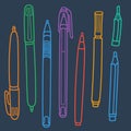 Sketchy Doodles Set of Writing and Drawing Utensils, Tools, Supplies for school and office: pen, pencil, felt pen Royalty Free Stock Photo