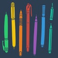 Sketchy Doodles Set of Writing and Drawing Utensils, Tools, Supplies for school and office: pen, pencil, felt pen Royalty Free Stock Photo