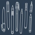 Sketchy Doodles Set of Writing and Drawing Utensils, Tools, Supplies for school and office: pen, pencil, felt pen Royalty Free Stock Photo