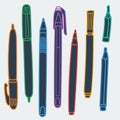 Sketchy Doodles Set of Writing and Drawing Utensils, Tools, Supplies for school and office: pen, pencil, felt pen Royalty Free Stock Photo