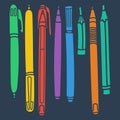 Sketchy Doodles Set of Writing and Drawing Utensils, Tools, Supplies for school and office: pen, pencil, felt pen Royalty Free Stock Photo