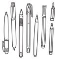 Sketchy Doodles Set of Writing and Drawing Utensils, Tools, Supplies for school and office: pen, pencil, felt pen Royalty Free Stock Photo