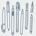 Sketchy Doodles Set of Writing and Drawing Utensils, Tools, Supplies for school and office: pen, pencil, felt pen Royalty Free Stock Photo