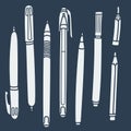 Sketchy Doodles Set of Writing and Drawing Utensils, Tools, Supplies for school and office: pen, pencil, felt pen Royalty Free Stock Photo