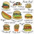 Sketchy fast food illustrations. Royalty Free Stock Photo