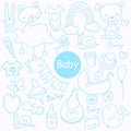 Sketchy hand drawn Doodle cartoon set of objects and symbols on the baby theme. Hand Made Design Vector New Born. Royalty Free Stock Photo