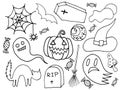 Sketchy hand drawn Doodle cartoon set of objects and symbols on the Halloween Royalty Free Stock Photo