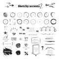 Sketchy hand drawn ink scribble graphic design elements collection - backgrounds, frames, circles, arrows and underlines.