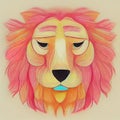 A sketchy head of a lion is drawn with colored pencils. AI-generated