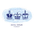 Sketchy London Royal Crown clipart elements set. Famous historical british symbol