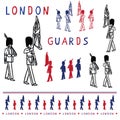 Sketchy London Royal Guard clipart elements set. Famous historical british