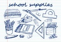 Sketchy school supplies on copybook.