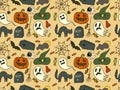 Sketchy seamless pattern hand drawn Doodle cartoon set of objects and symbols on the Halloween Royalty Free Stock Photo