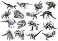 Graphical set of dinosaurs isolated on white background,vector illustration