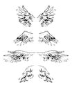 Sketchy style hand drawn wings. Vector illustration. Comics stly