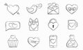 Sketchy valentines icon set. love, heart and romantic symbols. hand drawn elements for valentine`s day design