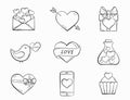 Sketchy valentines icon set. romantic, heart and love symbols. valentine`s day design Royalty Free Stock Photo