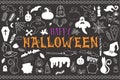 Sketchy vector hand drawn Doodle cartoon set of objects and symbols on the Halloween theme Royalty Free Stock Photo