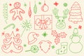 Sketchy vector hand drawn Doodle cartoon set of objects and symbols on the Merry Christmas