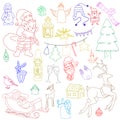 Sketchy vector hand drawn Doodle cartoon set of objects and symbols on the New Year and Christmas theme Royalty Free Stock Photo