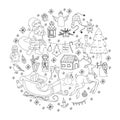 Sketchy vector hand drawn Doodle cartoon set of objects and symbols on the New Year theme. Royalty Free Stock Photo