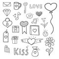 Sketchy vector hand drawn doodles cartoon simple set of Love and Valentine`s Day objects and symbols. Simple style. Design for Royalty Free Stock Photo