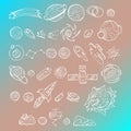 Sketchy vector hand drawn white doodles cartoon set of Space objects and symbols on blue gradient background. Royalty Free Stock Photo