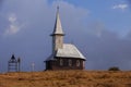 The Skete of Saint Elijah Schitul Sf. Ilie on the plateau of Semenic Mountain 1410m altitude in western Romania at sunset